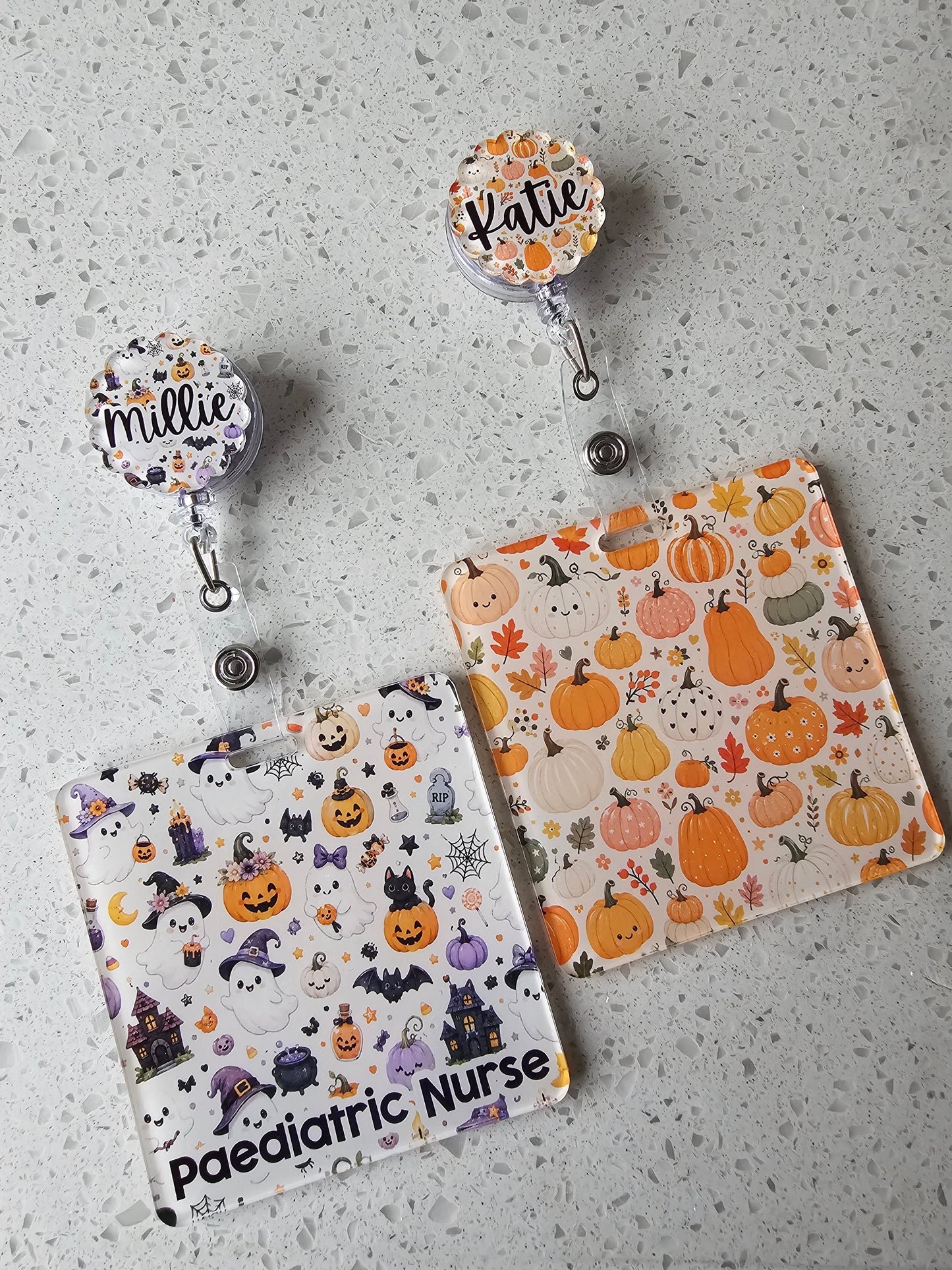 Halloween badge reel, personalised retractable reel, halloween theme nurse badge, midwife, student nurse.