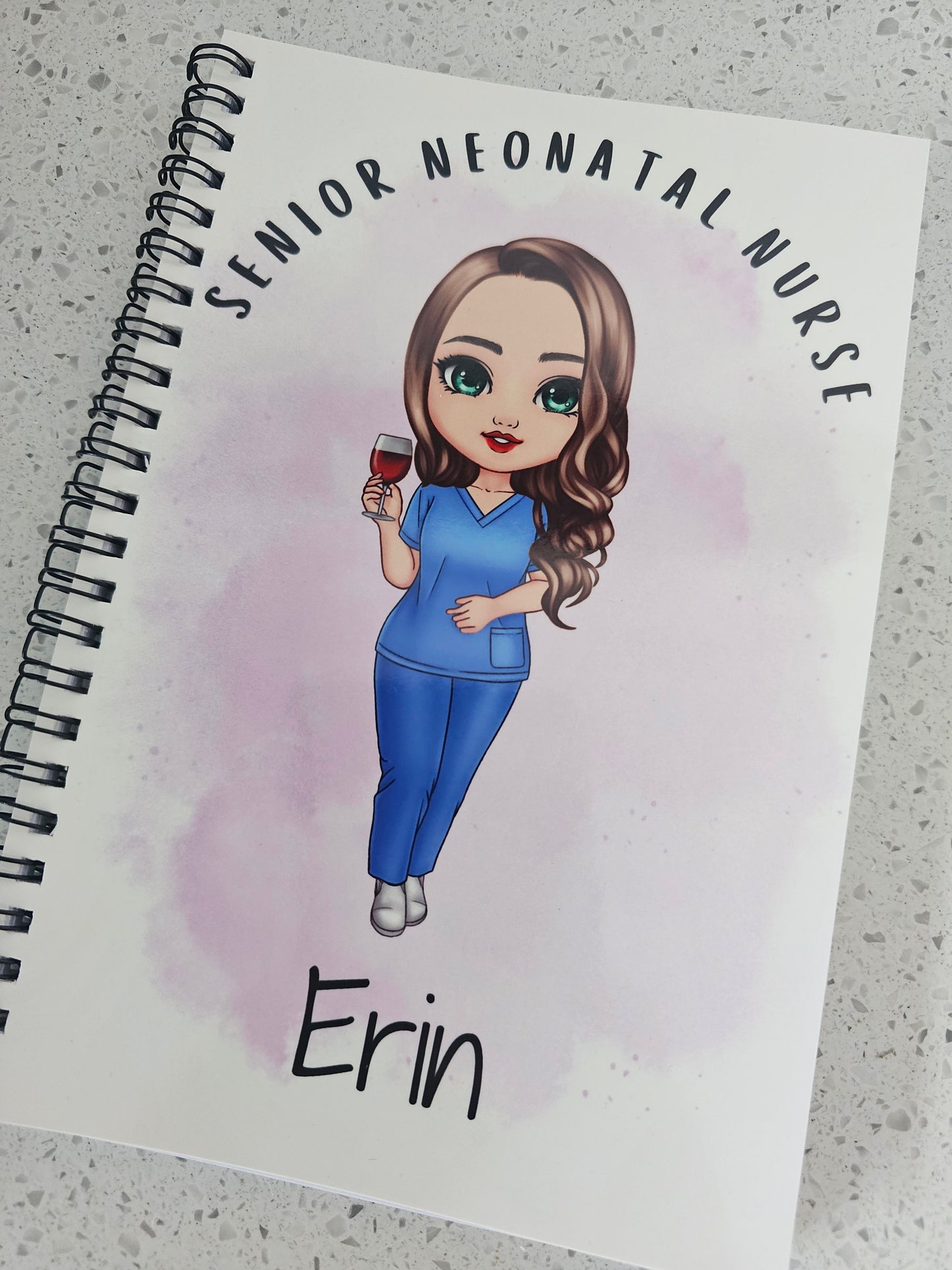 Personalised Character Notebook, Nurse, student nurse, student midwife, doctor, scrubs gift, student study gift notebook