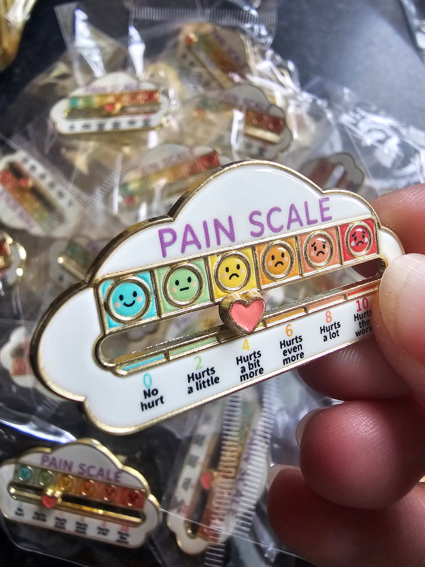 Pain Scale Enamel Pin badge. Sliding scale pain score, nurse pin, student nurse pin