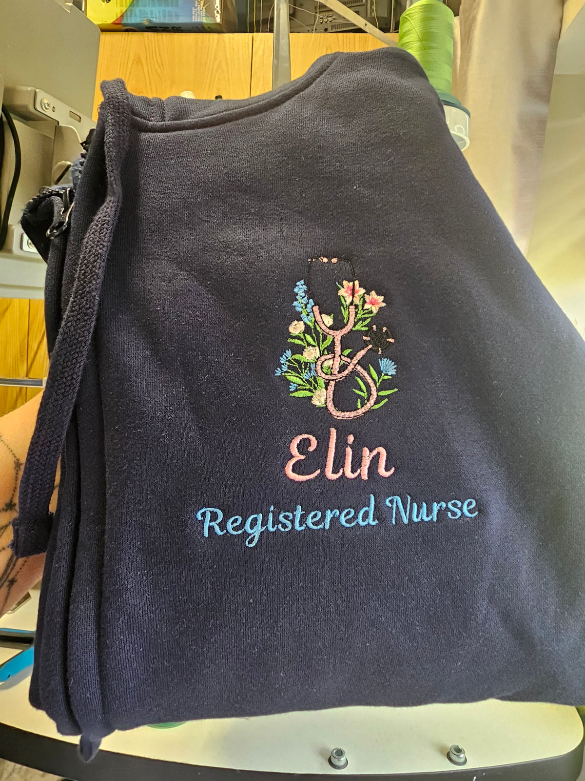 Embroidered Floral Stethoscope Hoodie - Healthcare - Student Nurse, Student Midwife, Flowers and Stethoscope Design Embroidery