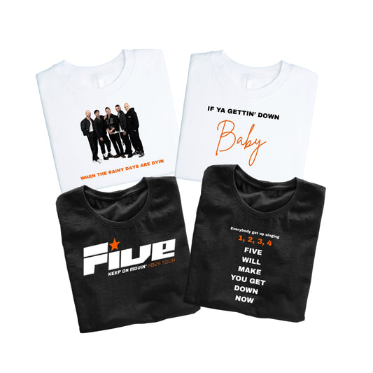 Five keep on movin tour 2025, Five concert tshirt, music festival concert top