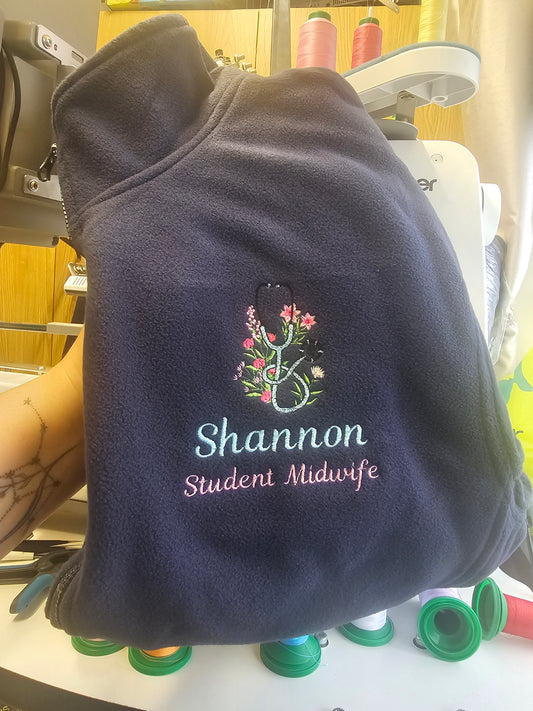 Embroidered Floral Stethoscope Hoodie - Healthcare - Student Nurse, Student Midwife, Flowers and Stethoscope Design Embroidery