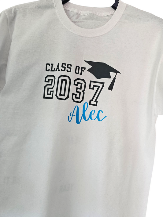 Class of 2037 personalised tshirts, grow with me hand print tshirt, school starter top