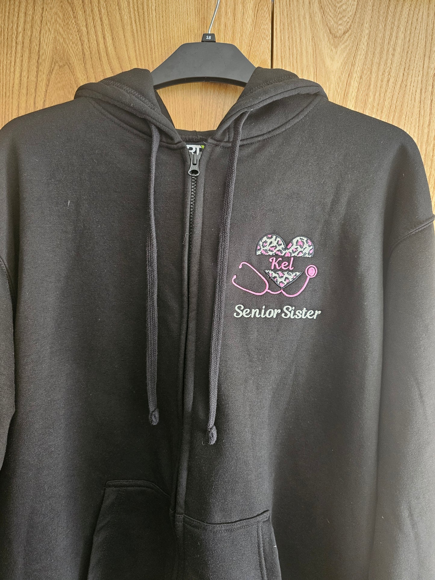 Embroidered work hoodie, animal print heart stethoscope, nurse hoodie, midwife, student midwife jacket