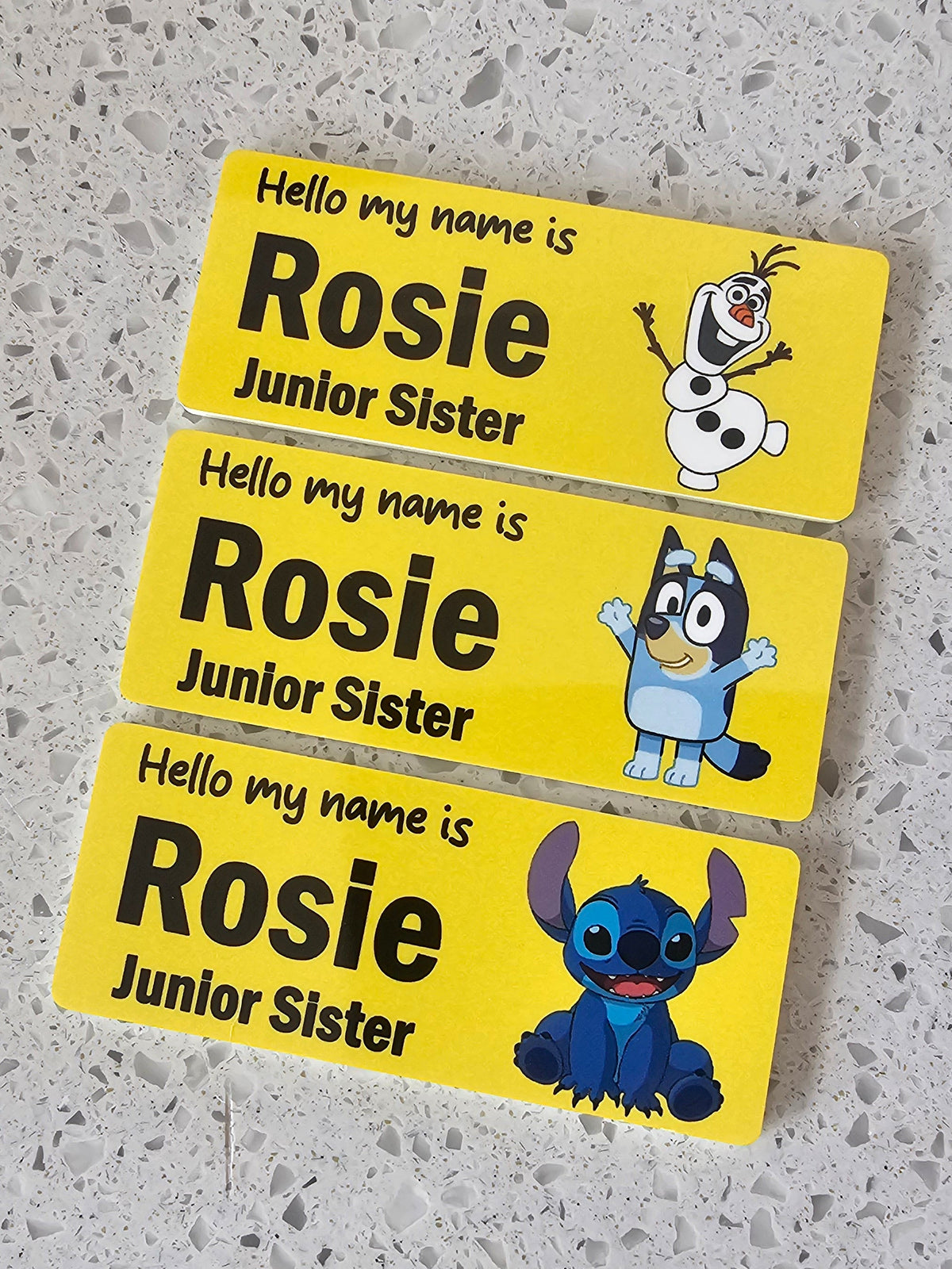 Yellow Easy Read Healthcare Name Badge, Personalised Nurse, Staff Name Badge, Optional Character, Midwife Name Badge, Student Name Badge Placement.