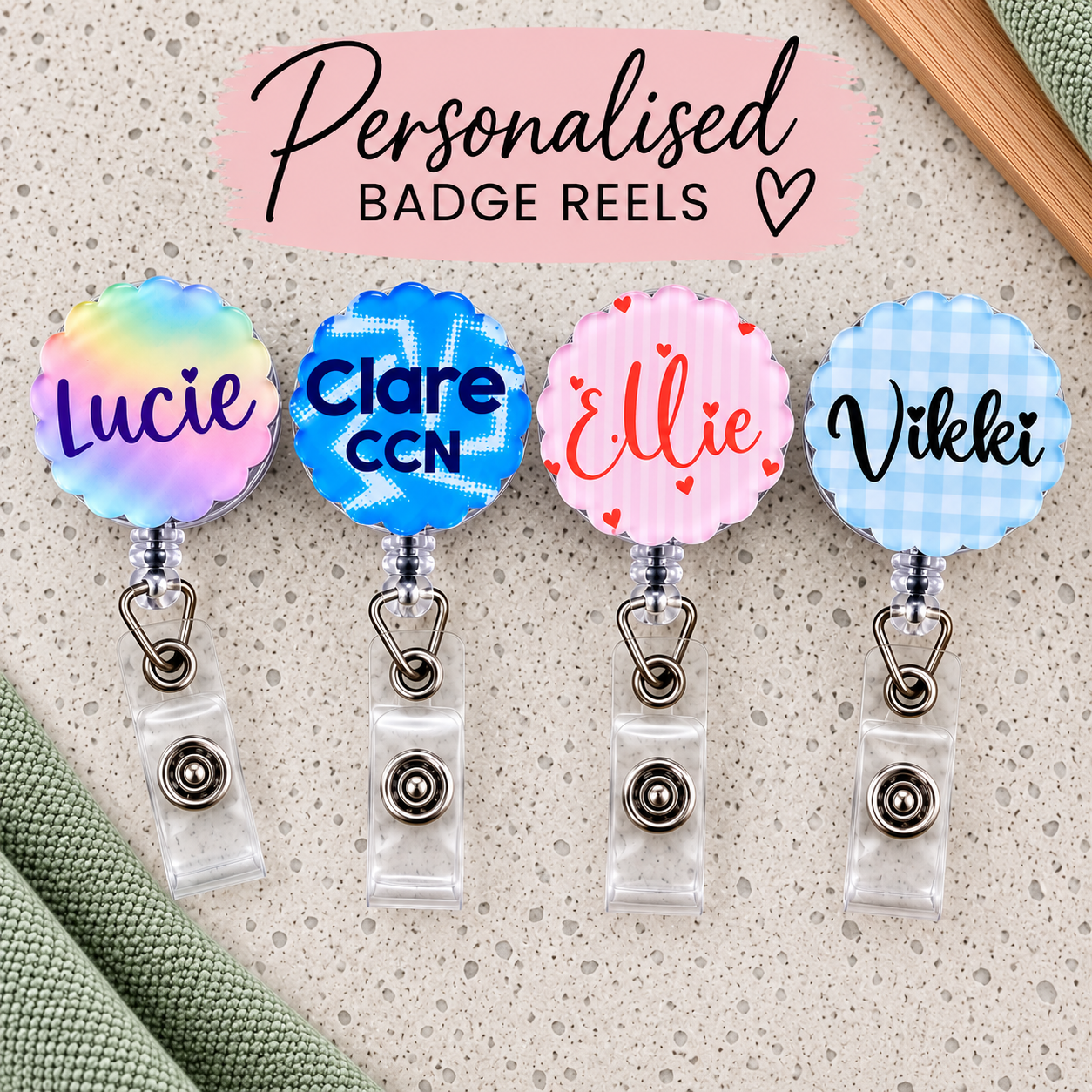 Retractable badge reel, printed badge reel for ID card, nurse, student nurse, midwife, midwifery student, doctor, healthcare personalised badge reel