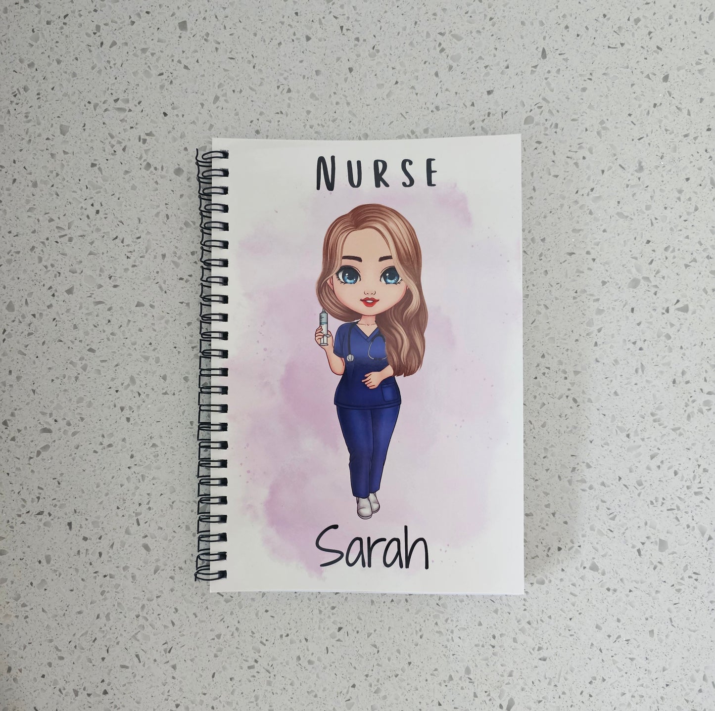 Personalised Character Notebook, Nurse, student nurse, student midwife, doctor, scrubs gift, student study gift notebook
