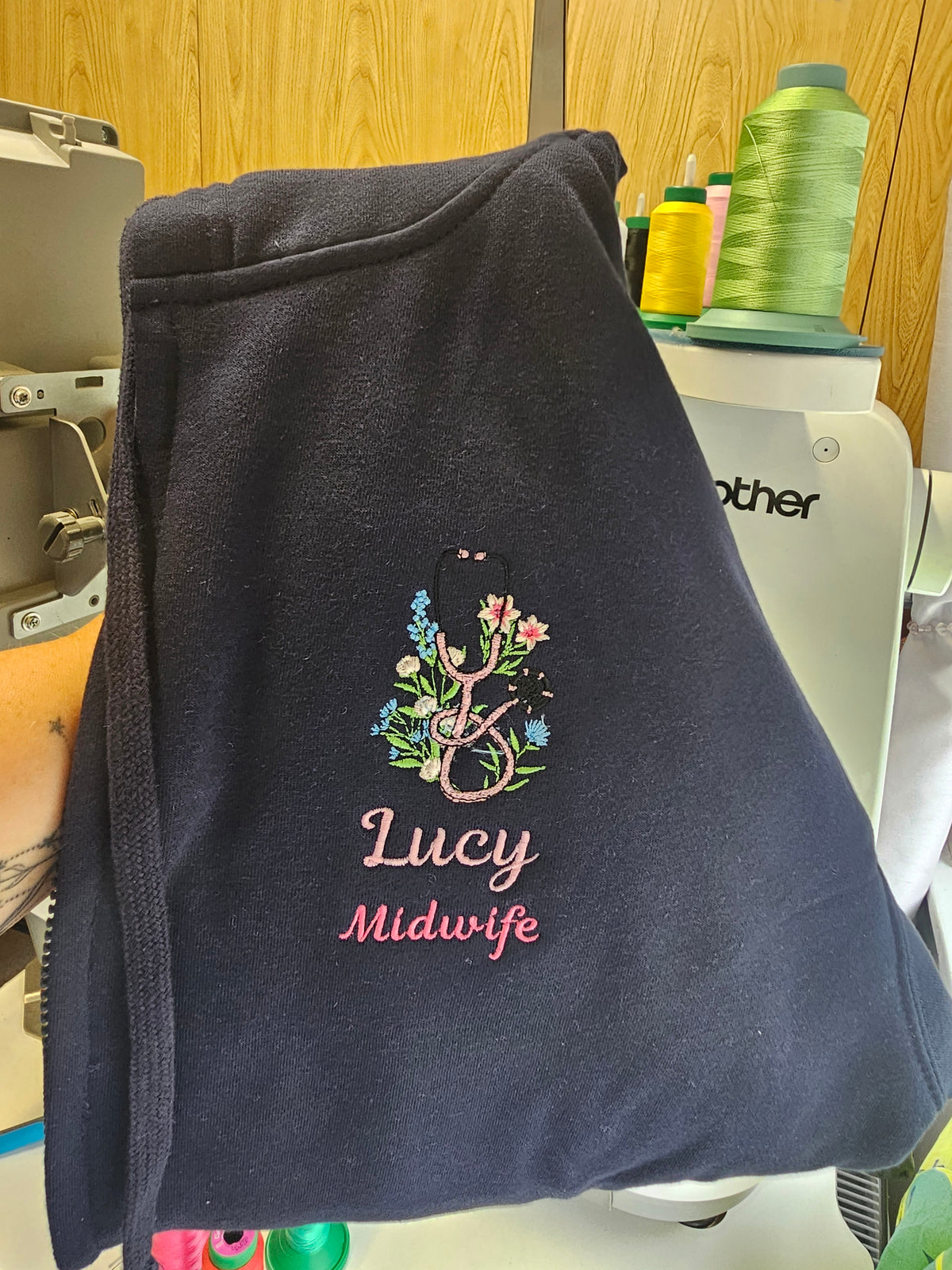Embroidered Floral Stethoscope Hoodie - Healthcare - Student Nurse, Student Midwife, Flowers and Stethoscope Design Embroidery