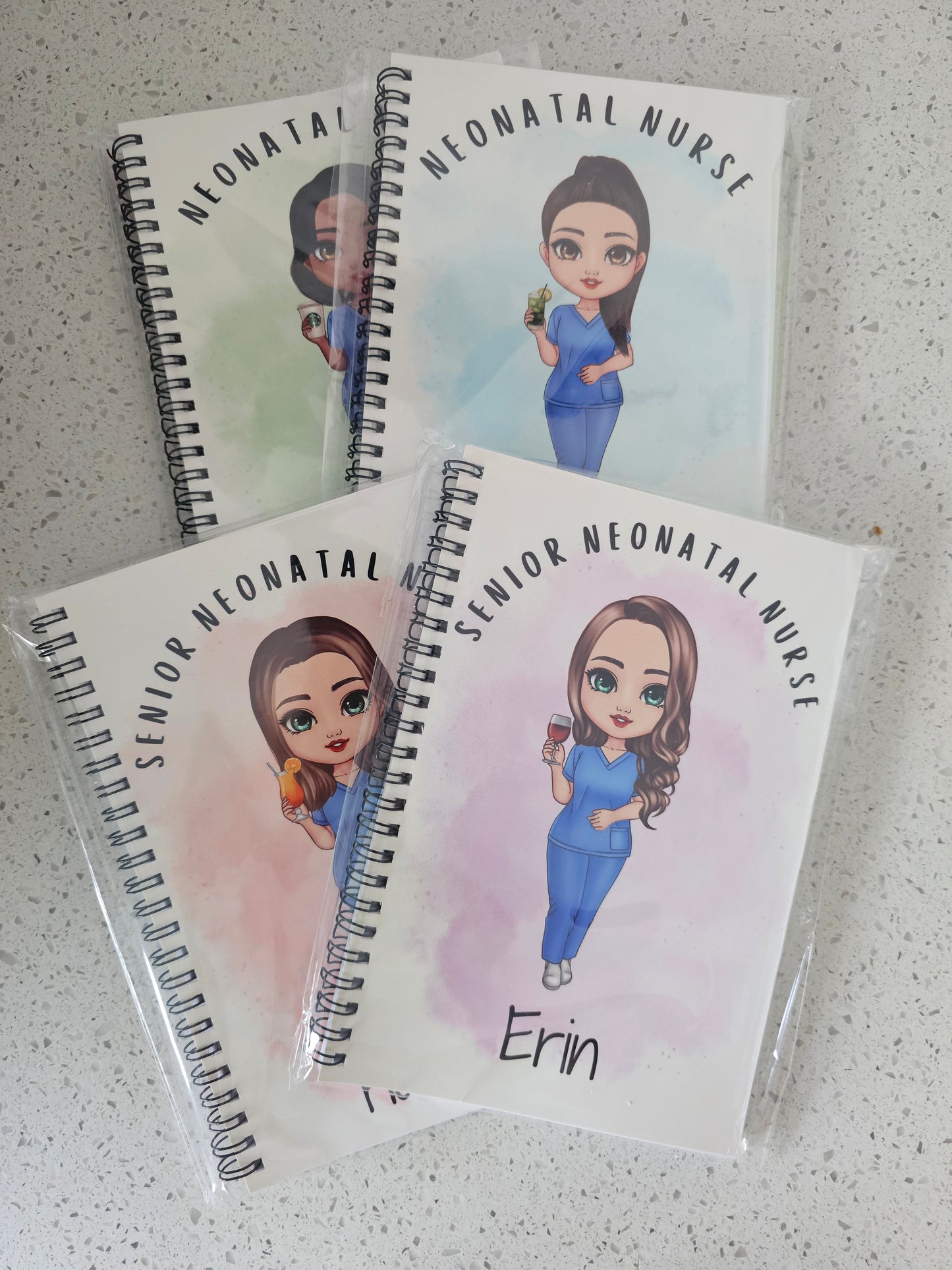 Personalised Character Notebook, Nurse, student nurse, student midwife, doctor, scrubs gift, student study gift notebook