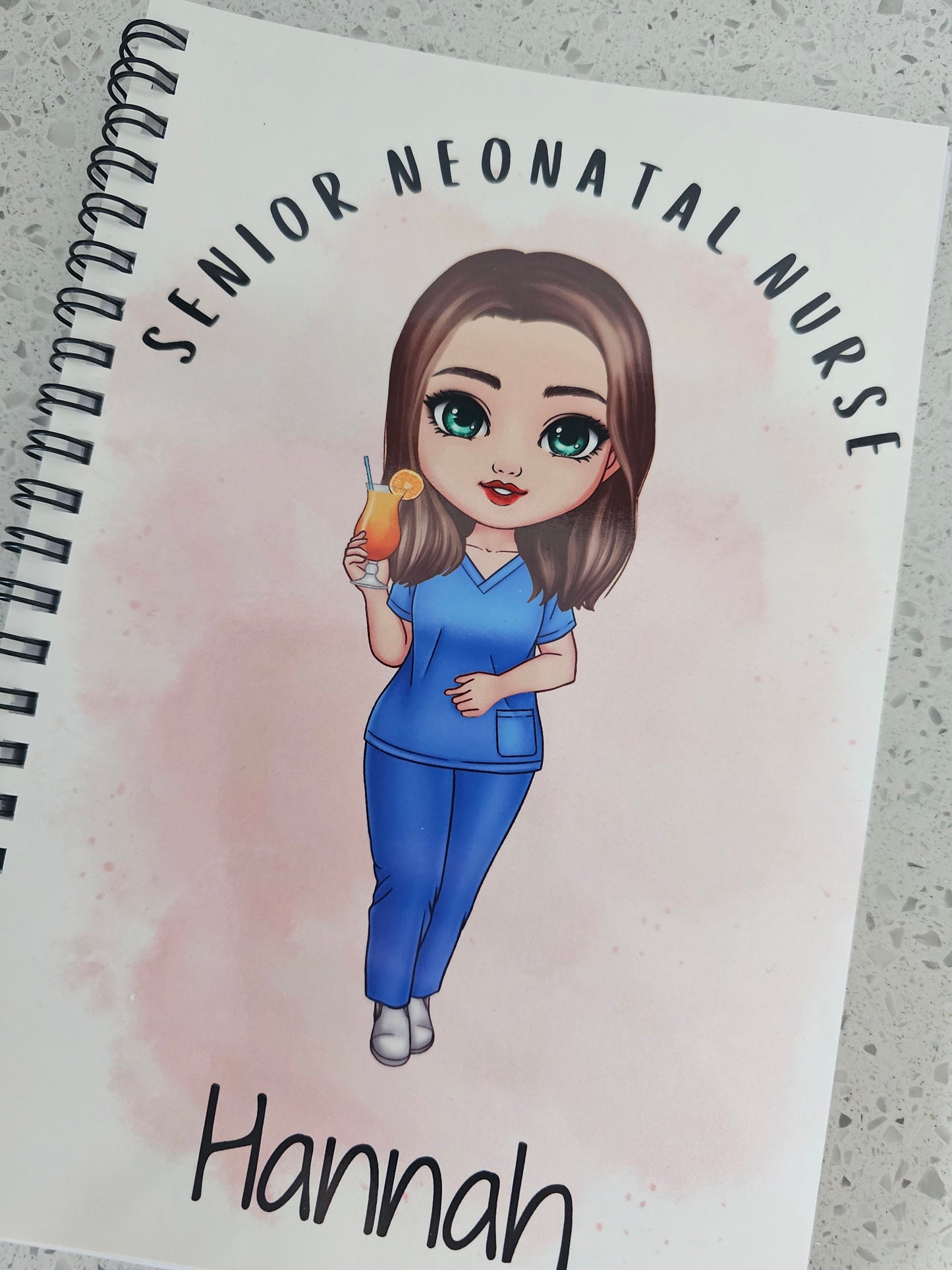 Personalised Character Notebook, Nurse, student nurse, student midwife, doctor, scrubs gift, student study gift notebook