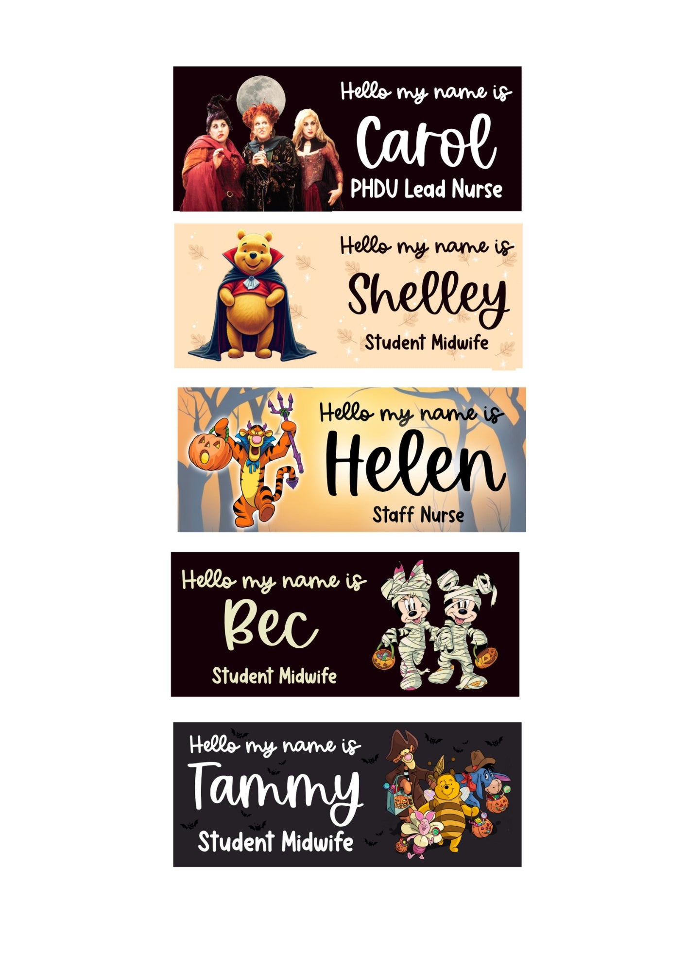 Halloween Name Badges - ALL HALLOWEEN DESIGNS - Nurse, Midwife, Student Nurse, Student Midwife, Healthcare, Carer, NHS Name Badge