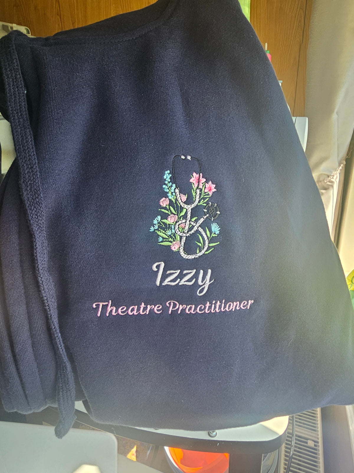 Embroidered Floral Stethoscope Hoodie - Healthcare - Student Nurse, Student Midwife, Flowers and Stethoscope Design Embroidery