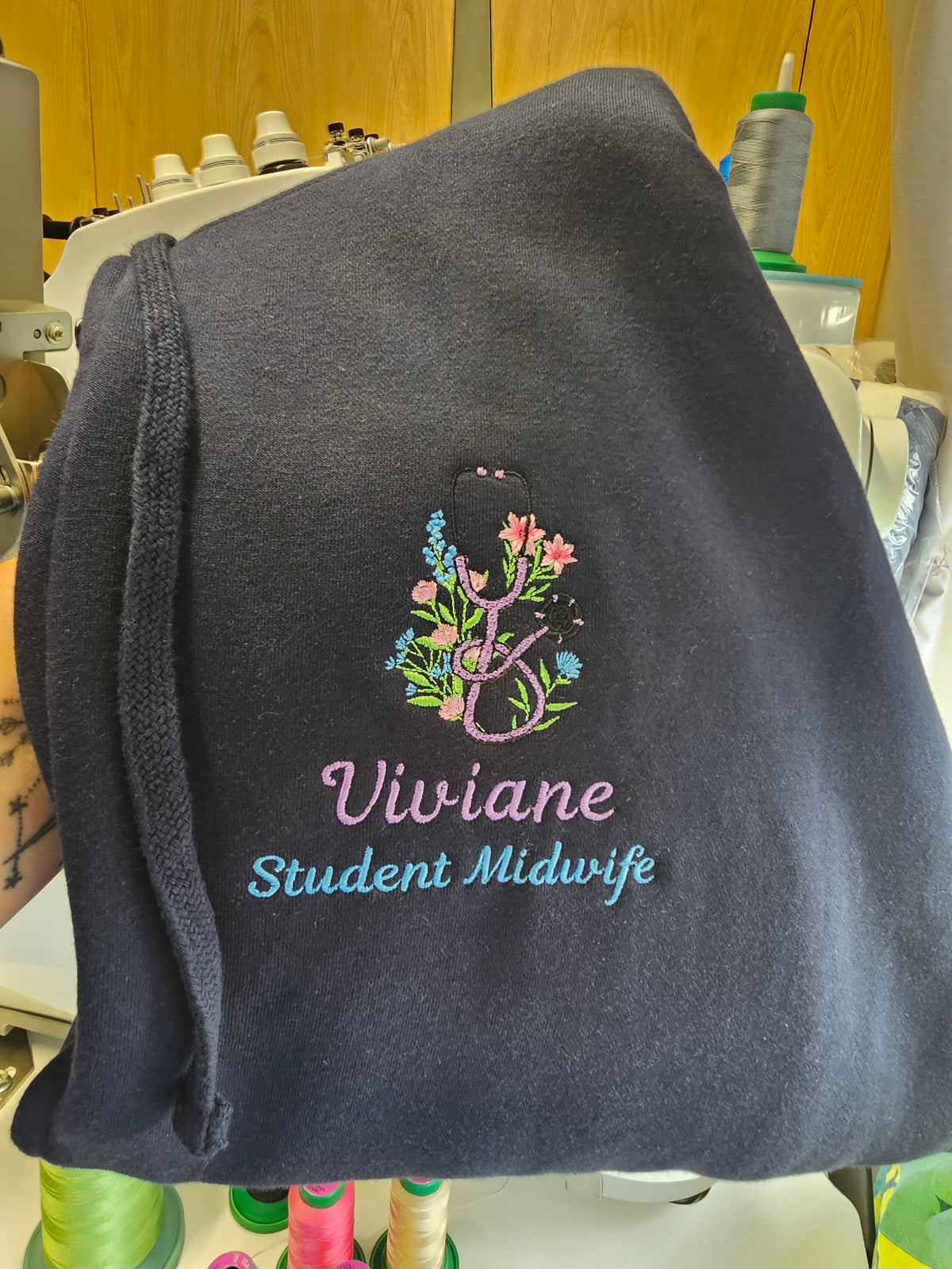 Embroidered Floral Stethoscope Hoodie - Healthcare - Student Nurse, Student Midwife, Flowers and Stethoscope Design Embroidery