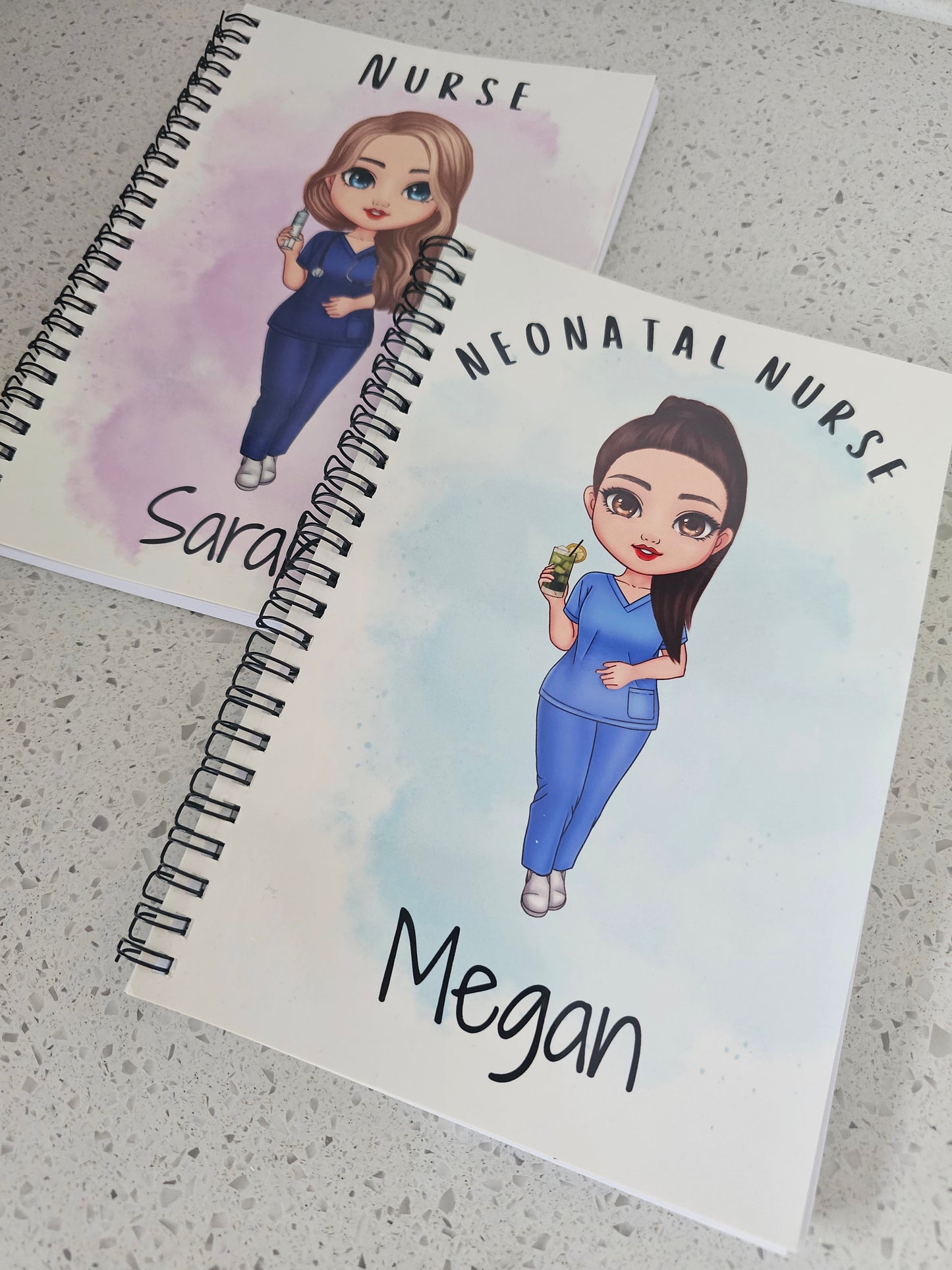 Personalised Character Notebook, Nurse, student nurse, student midwife, doctor, scrubs gift, student study gift notebook