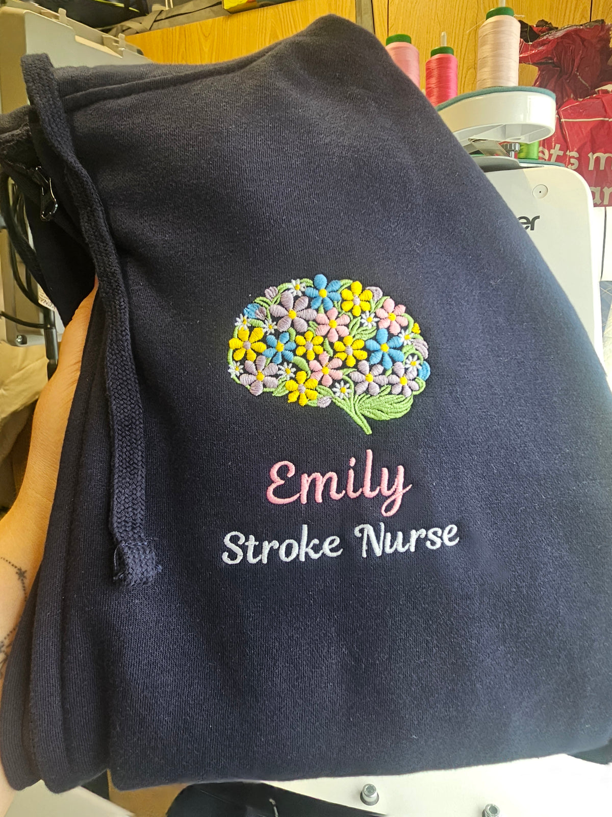 Embroidered Floral Brain Hoodie, Mental Health Hoodie, Neuro Nurse, Stroke Unit Personalsied Nurse Jacket
