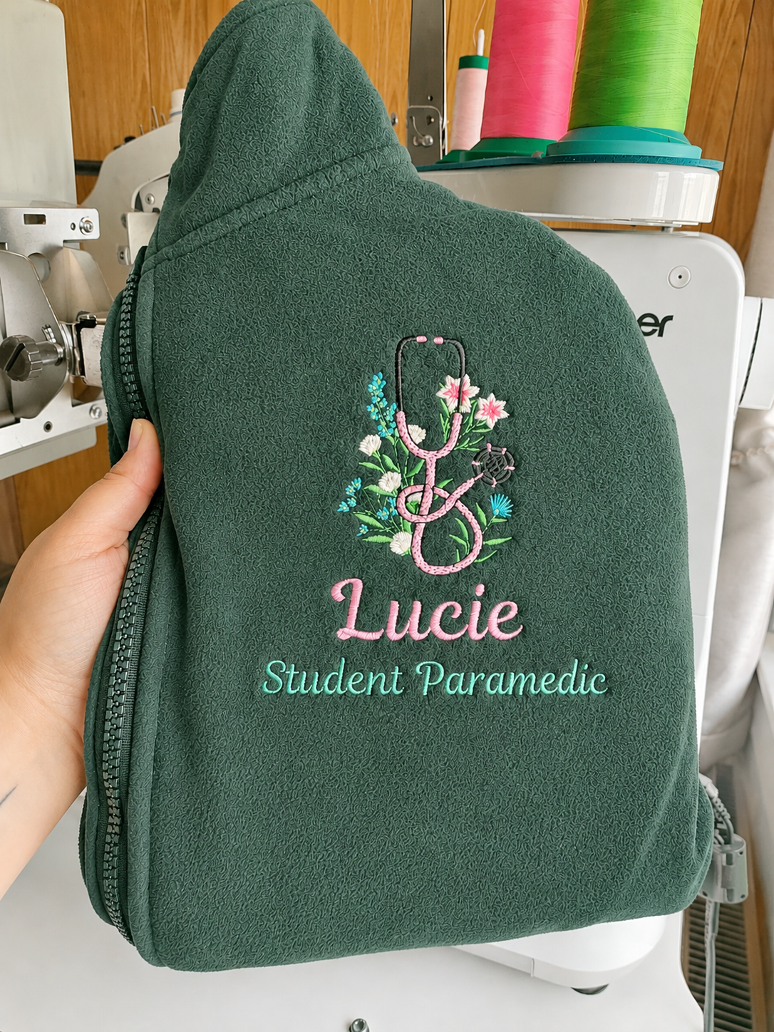 Personalised Green Full Fleece, Embroidered Workwear