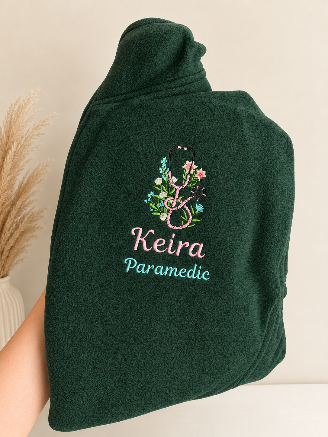 Personalised Green Full Fleece, Embroidered Workwear